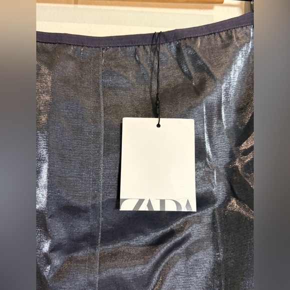 Zara NWT Iridescent Metallic Foil Effect Midi Skirt in Silver Grey Gunmetal XL - Picture 8 of 9